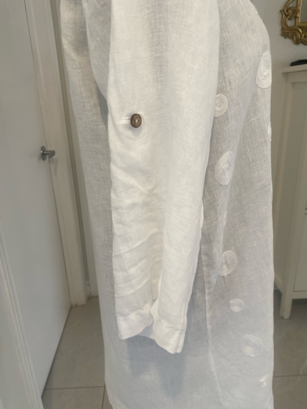 LINEN ROSEMARINE Made in Italy  long White  3/4 Length sleeve Blouse Size Small - Picture 5 of 13